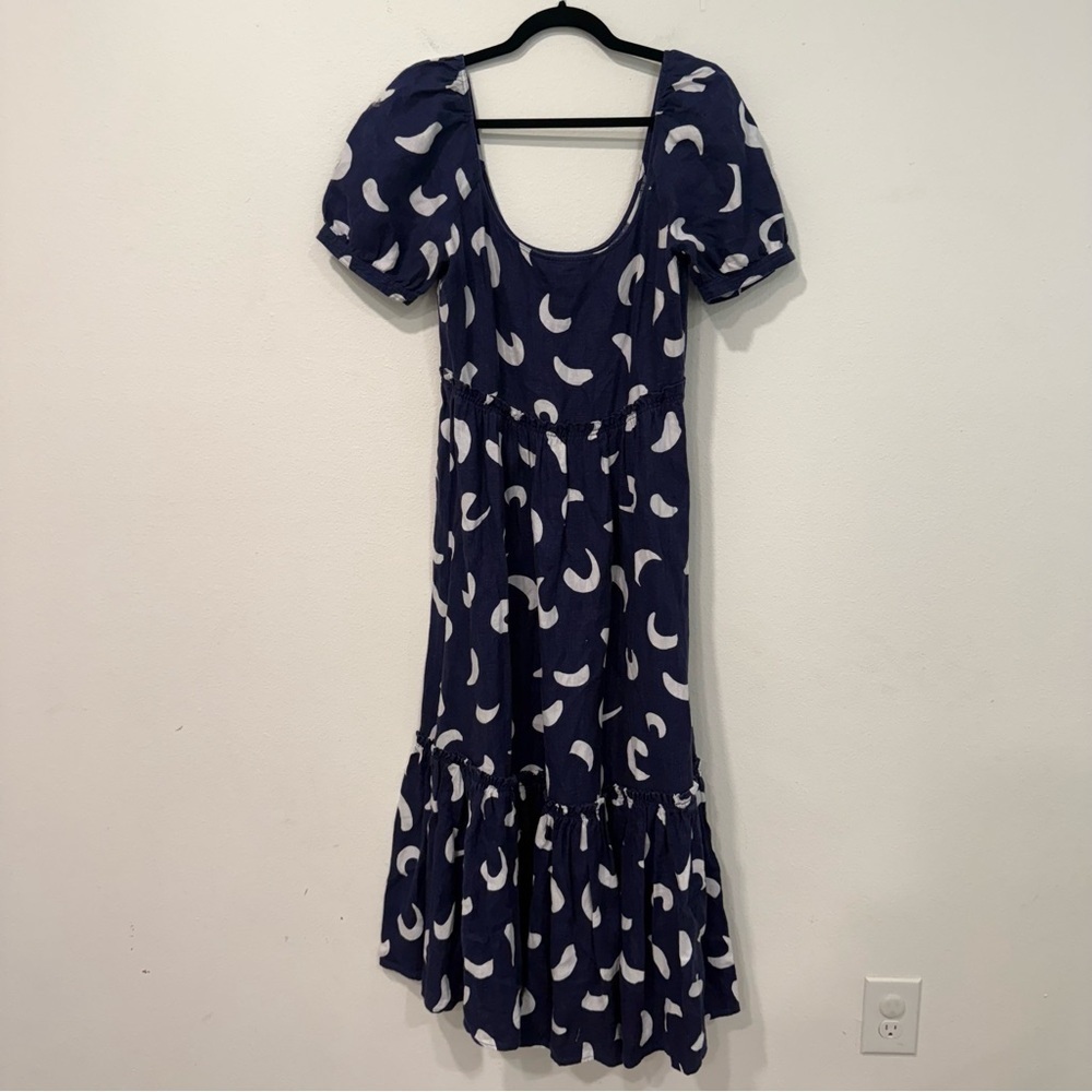 Polo Ralph Lauren Navy Blue Brushstroke-Motif Tiered Linen Dress 4 - Picture 2 of 8